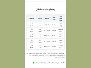 راهنمای سایز لحافی